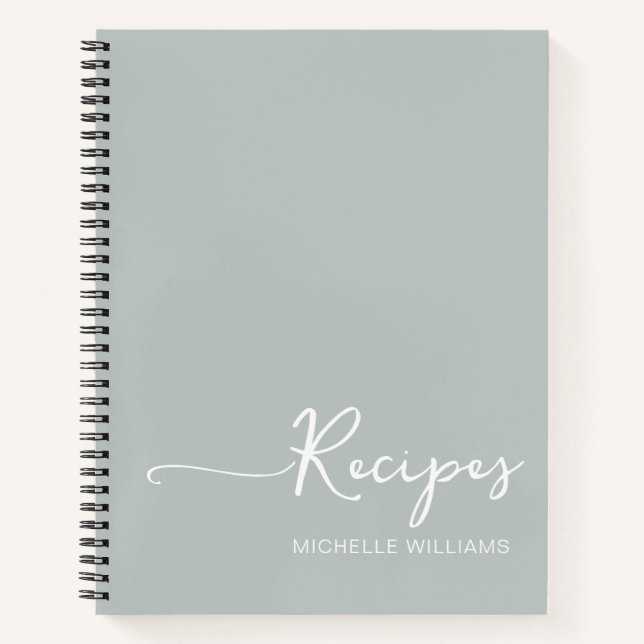 Modern Sage Green Monogram Name Cookbook Recipe Notebook (Front)