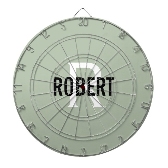 Modern sage green monogram name dart board (Front)