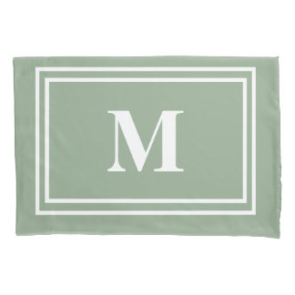 Modern Sage Green Monogram Pillowcase