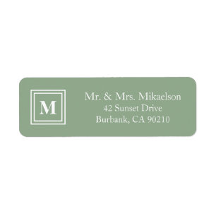 Modern Sage Green Monogram Return Address Label