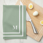 Modern Sage Green Monogram Tea Towel<br><div class="desc">This Stylish modern design features a double white line square frame on a pretty sage green background and a monogram in an elegant block font. Change the initial to your own. You can customise this design more by changing the font, make the whites transparent and choose a different colour.</div>