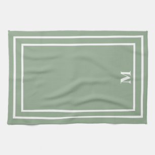 Modern Sage Green Monogram Tea Towel