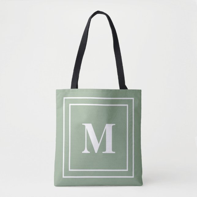Modern Sage Green Monogram Tote Bag (Front)