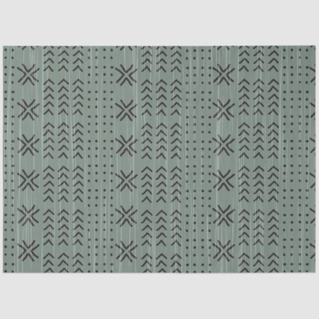 Modern Sage Green Mudcloth African Pattern Tissue Paper (Front)