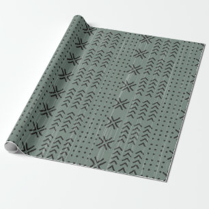 Modern Sage Green Mudcloth African Pattern Wrapping Paper