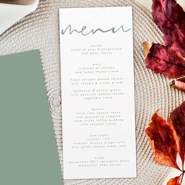 Modern Sage Green Neutral White Wedding Menu (Creator Uploaded)