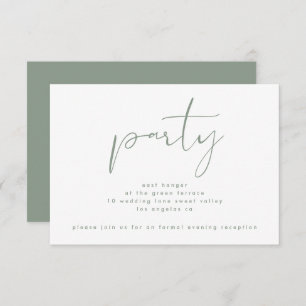Modern Sage Green Neutral White Wedding Reception Invitation