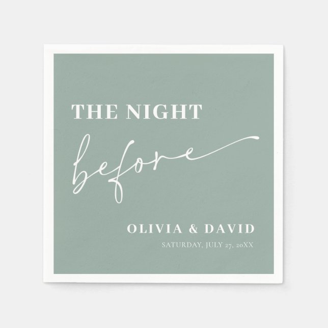 Modern Sage Green Night Before Rehearsal Dinner Napkin (Front)