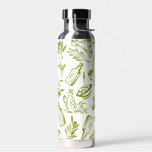 Modern Sage Green Olive Leaf Fruit Chic Design Water Bottle