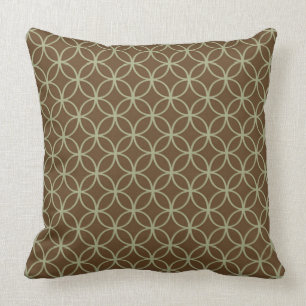 Modern Sage Green On Chocolate Brown Circles Cushion