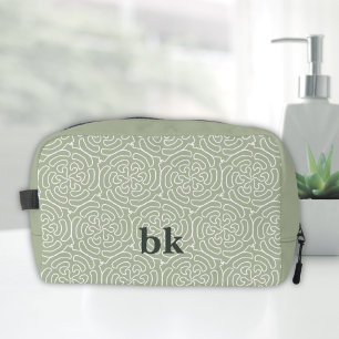 Modern sage green pattern monogrammed dopp kit