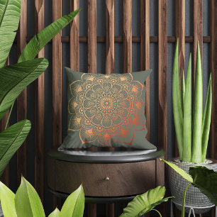 Modern Sage Green Peach Mandala Cushion