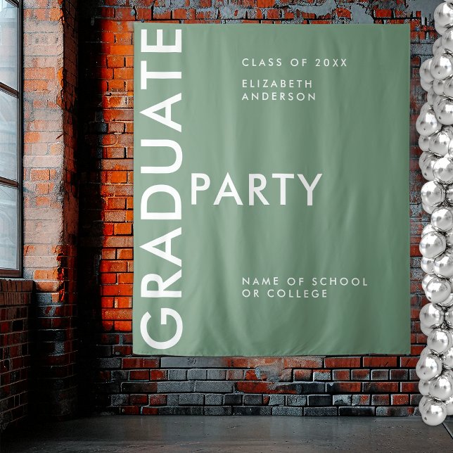 Modern Sage Green Personalise Graduation Backdrop Tapestry (Creator Uploaded)