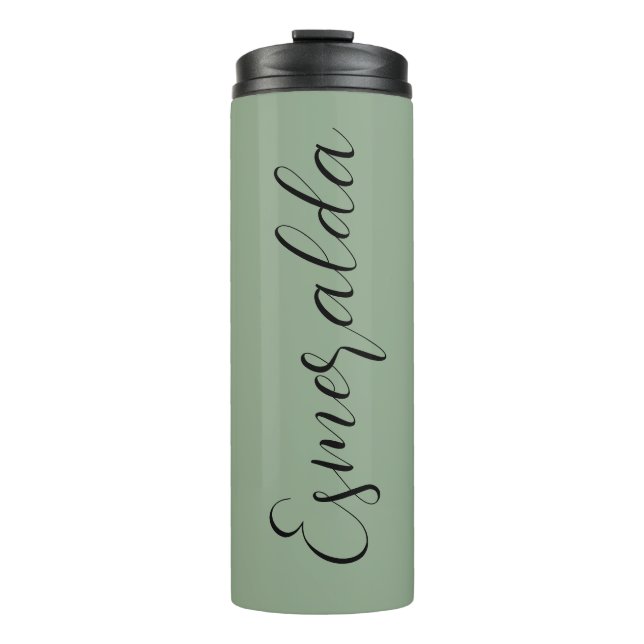 Modern Sage Green Personalised Black Typography Thermal Tumbler (Front)