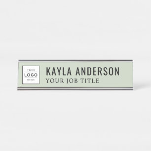 Modern Sage Green Personalised Business Logo Desk Name Plate