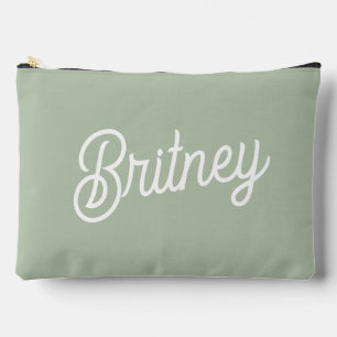 Modern Sage Green Personalised Monogram and Name  Accessory Pouch