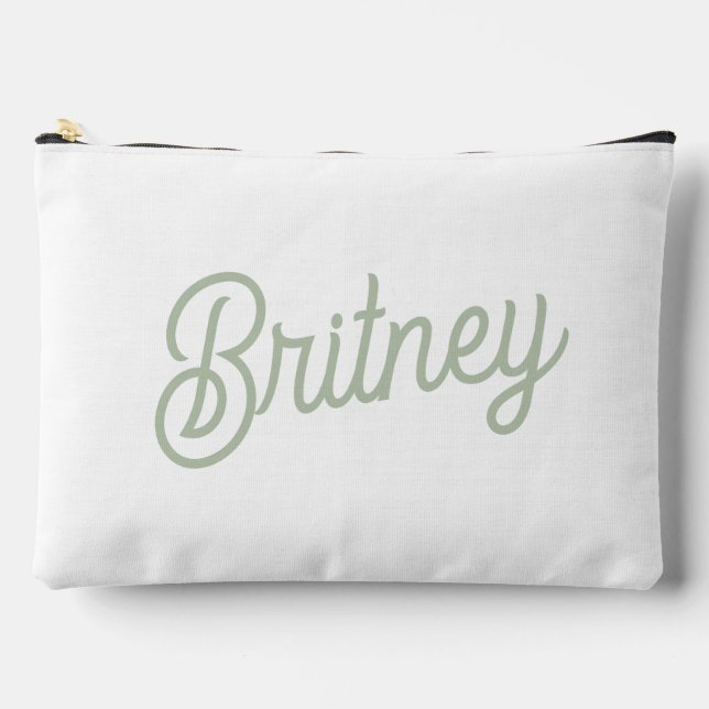 Modern Sage Green Personalised Monogram and Name  Accessory Pouch (Front)