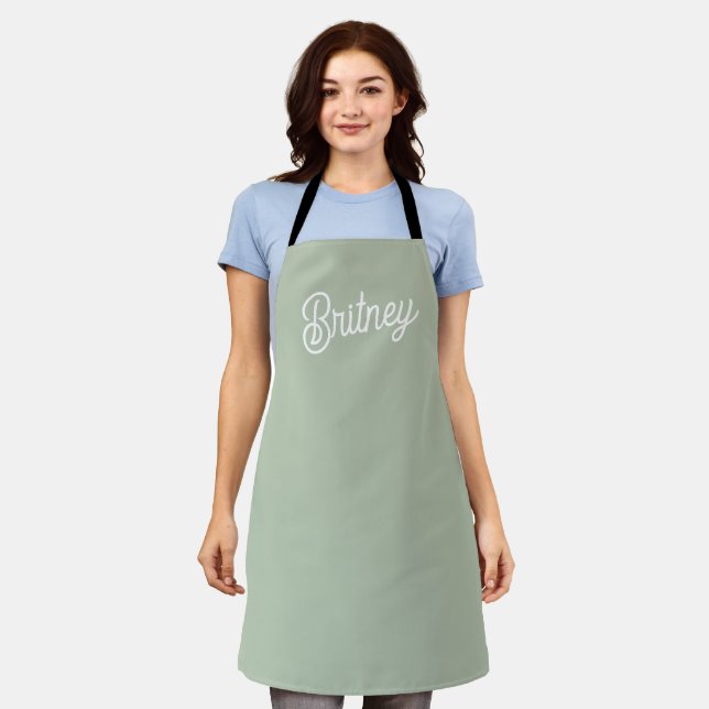 Modern Sage Green Personalised Monogram and Name  Apron (Worn)