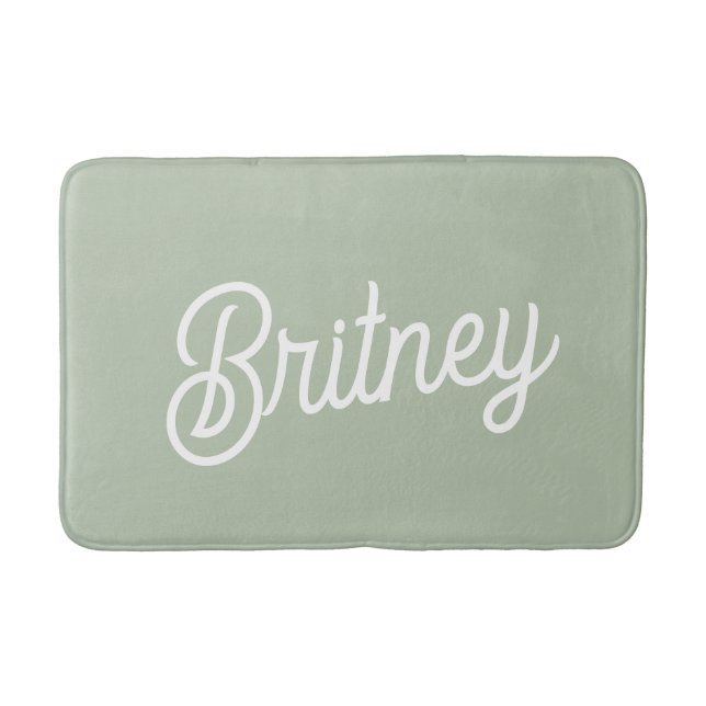 Modern Sage Green Personalised Monogram and Name  Bath Mat (Front)