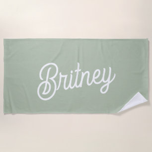 Modern Sage Green Personalised Monogram and Name  Beach Towel