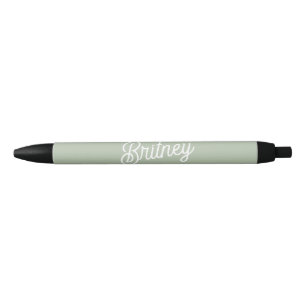 Modern Sage Green Personalised Monogram and Name  Black Ink Pen