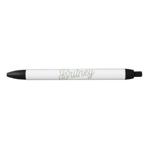 Modern Sage Green Personalised Monogram and Name Black Ink Pen