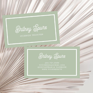 Modern Sage Green Personalised Monogram and Name Business Card