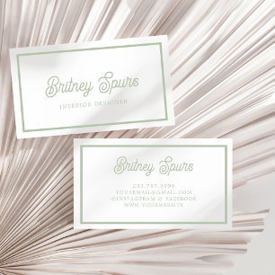Modern Sage Green Personalised Monogram and Name  Business Card