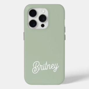 Modern Sage Green Personalised Monogram and Name iPhone 15 Pro Case