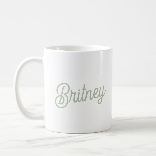 Modern Sage Green Personalised Monogram and Name  Coffee Mug (Left)