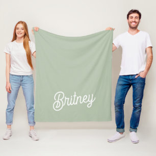 Modern Sage Green Personalised Monogram and Name  Fleece Blanket
