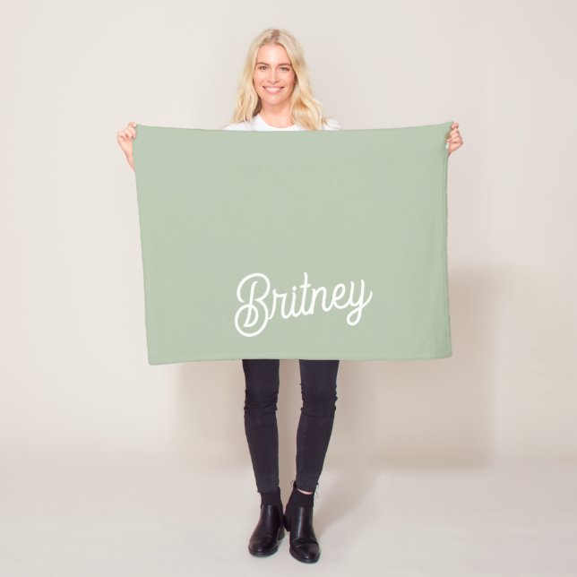 Modern Sage Green Personalised Monogram and Name  Fleece Blanket (In Situ)