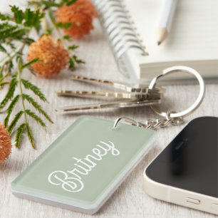 Modern Sage Green Personalised Monogram and Name  Key Ring