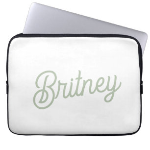 Modern Sage Green Personalised Monogram and Name Laptop Sleeve