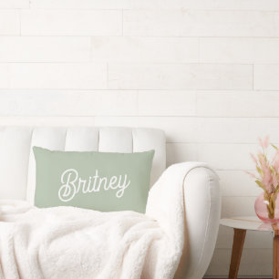 Modern Sage Green Personalised Monogram and Name Lumbar Cushion