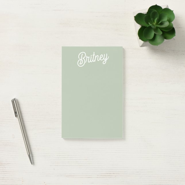 Modern Sage Green Personalised Monogram and Name  Post-it Notes (Office)