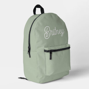 Modern Sage Green Personalised Monogram and Name  Printed Backpack