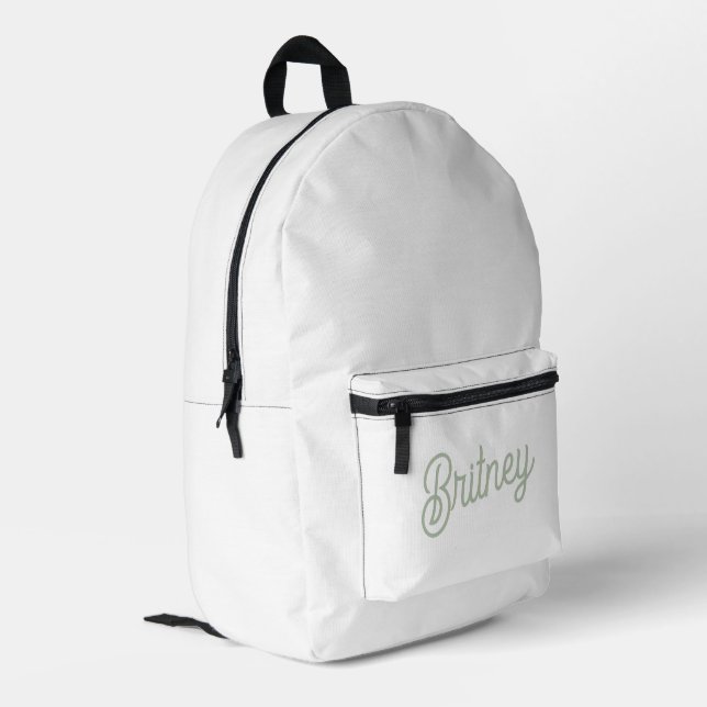 Modern Sage Green Personalised Monogram and Name  Printed Backpack (Back Corner Left)