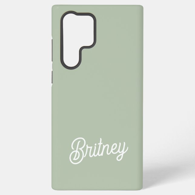 Modern Sage Green Personalised Monogram and Name  Samsung Galaxy S22 Ultra Case (Back)