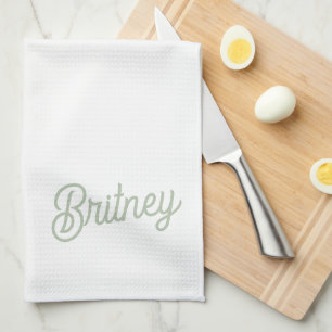 Modern Sage Green Personalised Monogram and Name Tea Towel