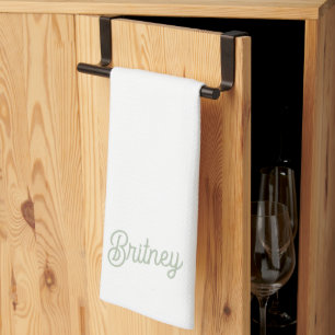 Modern Sage Green Personalised Monogram and Name Tea Towel