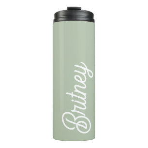 Modern Sage Green Personalised Monogram and Name Thermal Tumbler