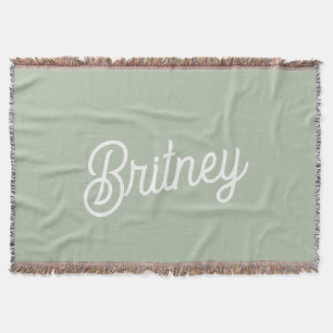 Modern Sage Green Personalised Monogram and Name Throw Blanket