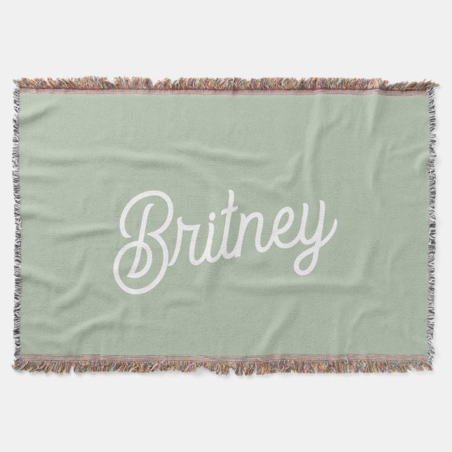 Modern Sage Green Personalised Monogram and Name  Throw Blanket (Front)