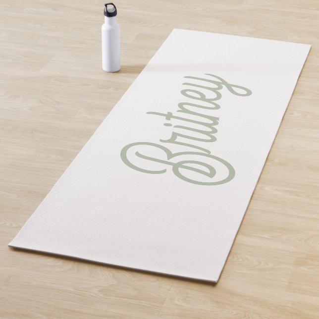 Modern Sage Green Personalised Monogram and Name  Yoga Mat (In Situ)