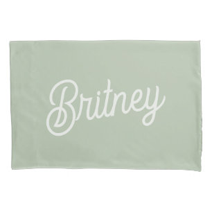 Modern Sage Green Personalized Monogram and Name  Pillowcase