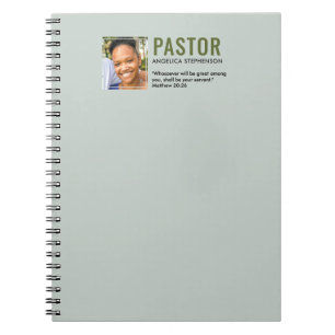 Modern Sage Green Photo Church Pastor Notebook