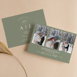 Modern Sage Green Photo Collage Monogram Wedding Save The Date<br><div class="desc">Modern Sage Green Photo Collage Monogram Wedding Save the Date. Features 3 photo at the front and simple monogram at the back. Easily personalise by replacing each info. Please upload vertical/portrait photos. Make sure to check the preview before adding to cart. (Sample Photos by Mikhail Nilov)</div>