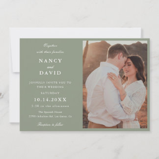 Modern Sage Green Photo Wedding Invitation