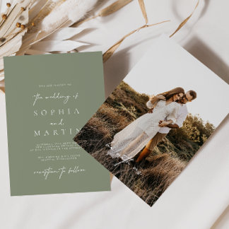 Modern Sage Green Photo Wedding Invitation